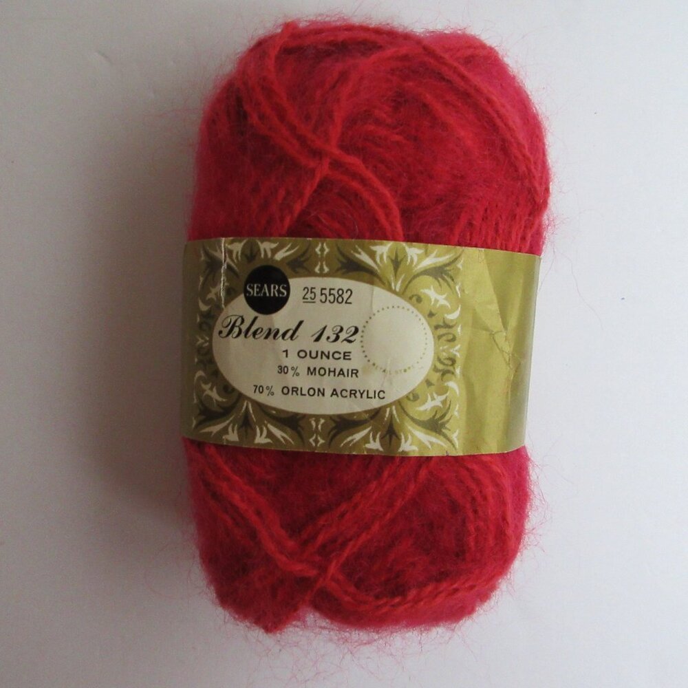 Sears Blend 132 Soft Yarn Red 1 Oz 30% Mohair; 70% Orlon Acrylic NEW Vintage